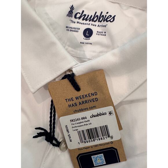 NEW CHUBBIES Men's White The Complete Outfit 2.0 Performance Polo Shirt Size L - Picture 6 of 7